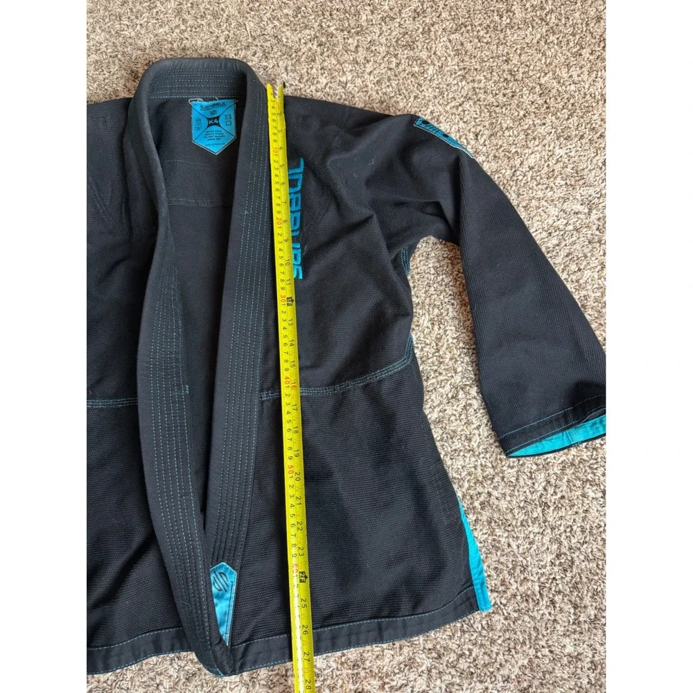 Sanabul Blu Neo Kids BJJ Gi Kimono Top Black Turquoise Blue Size K4